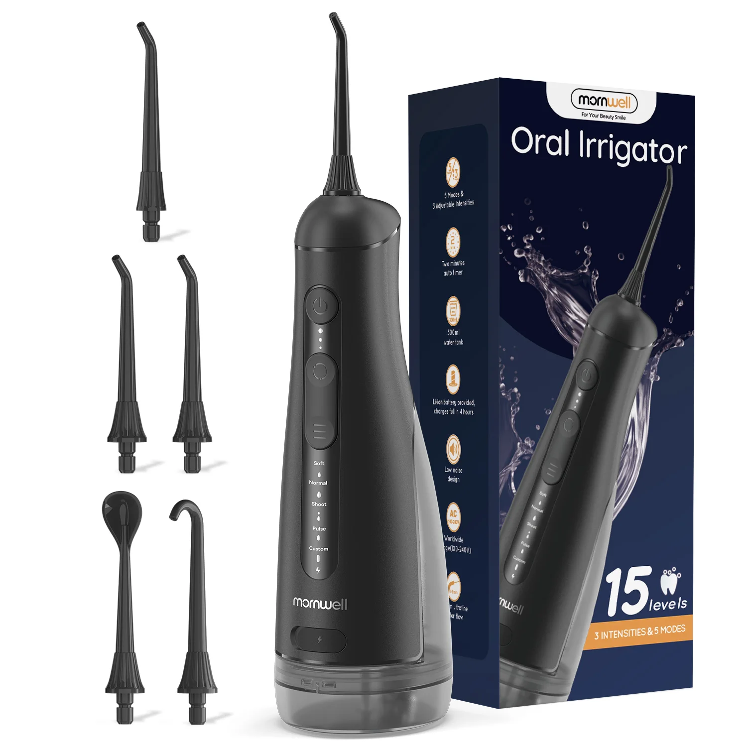 TK Mornwell Water Dental Flosser Pick Para Dientes 4 Modos 13 Niveles De Agua Portátil Sin Cable Tanque De 300ML Limpieza De Picos F42(F5048)