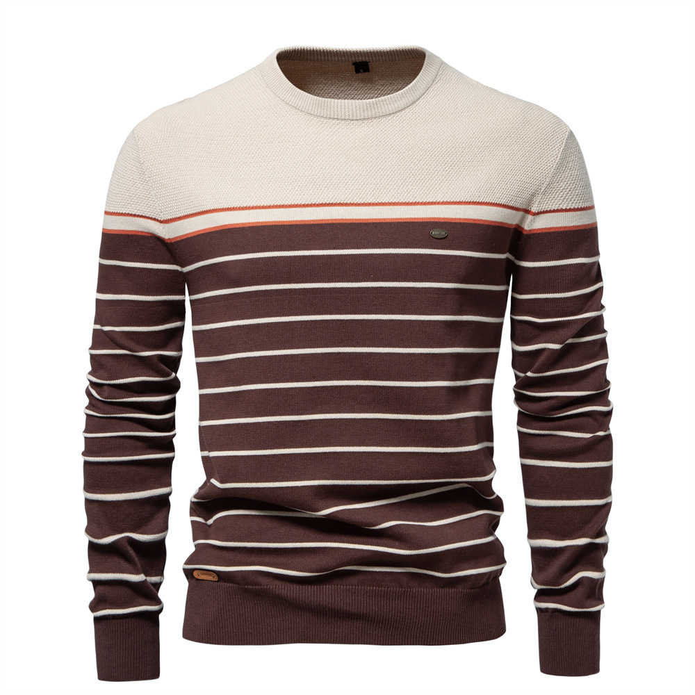 TK Suéter de punto de manga larga para hombre, estilo casual, con rayas y bloques de color, ideal para otoño/invierno.