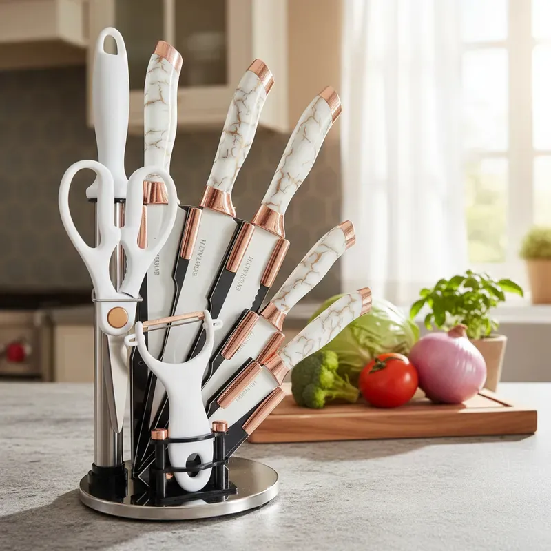 SET DE CUCHILLAS - 9 PIEZAS - SHIRO - SH-P8809 - CUCHILLO DE CARNICERO - CUCHILLO DE COCINERO - CUCHILLO DE PAN - CUCHILLO UNIVERSAL - CUCHILLO DE FRUTA - AFILADOR DE CUCHILLOS - TIJERAS - PELADOR DE PAPAS