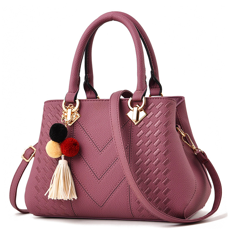 Bolso de mano para mujer, tipo bandolera con asa superior, decorado con pompones y borlas