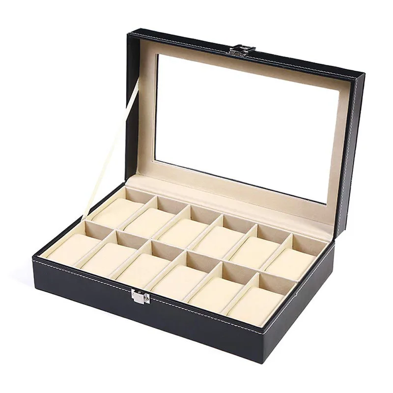 TK Cajas De Relojes Organizador De Joyería PU Cuero Caja De Exhibición Para Regalos Mejores Cajas De Almacenamiento De 2/3/4/5/6/8/10/12 Grids
