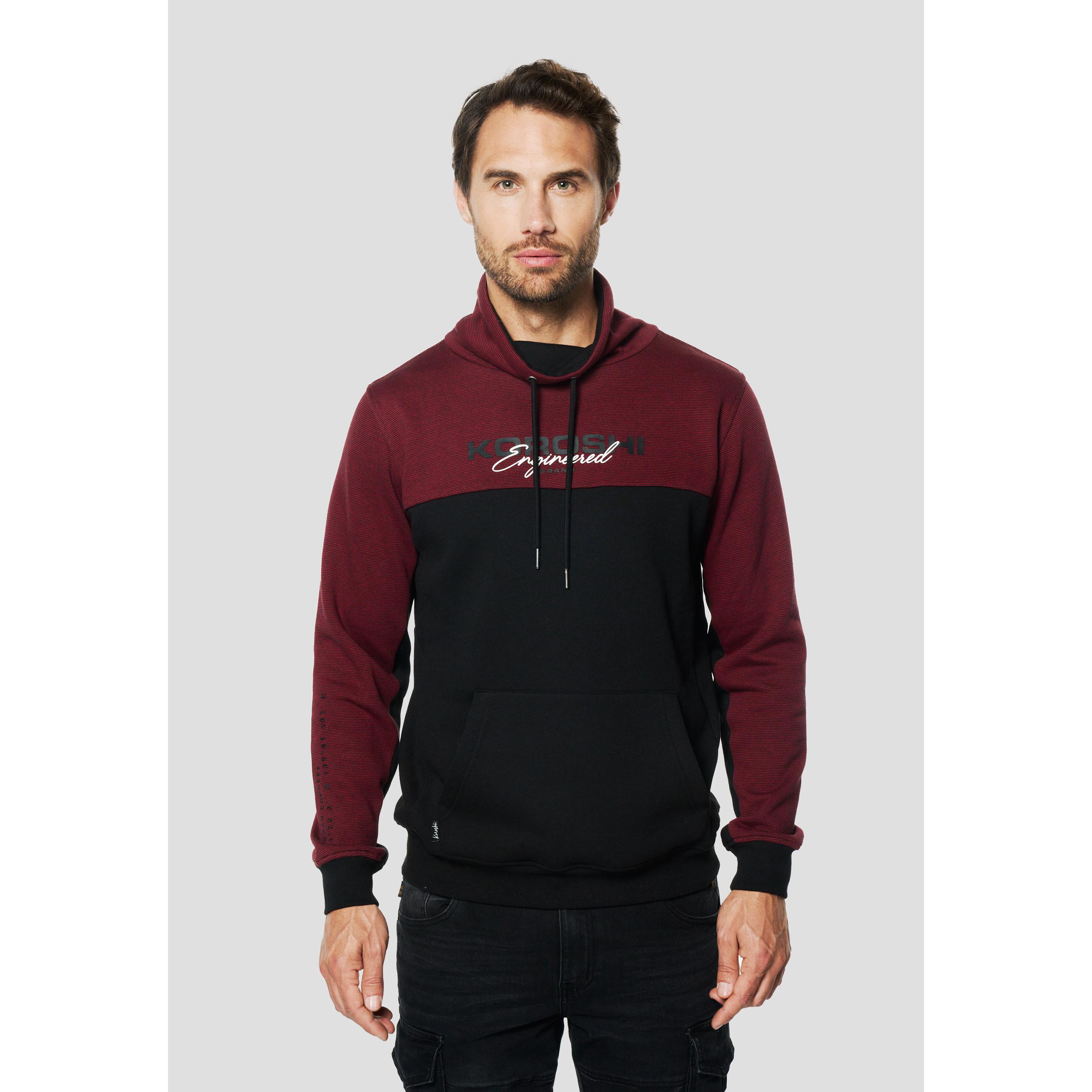 Koroshi - Sudadera hombre cuello alto tipo chimenea con cordón regulable, diseño bicolor y bolsillo canguro, 60% algodón 40% poliéster