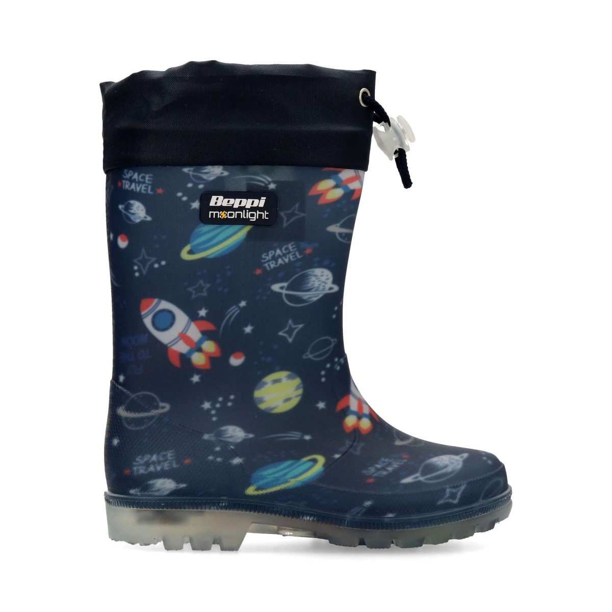 Beppi - Botas de agua para niños con suela LED y estampado espacial, impermeables color azul marino