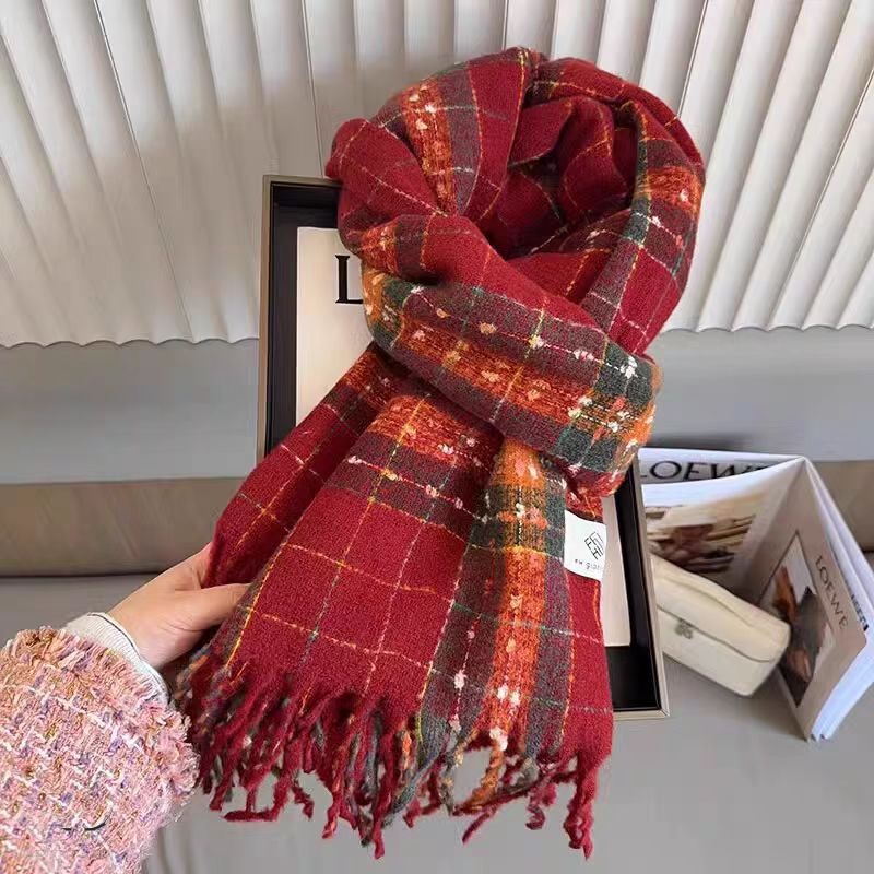 OmHom Bufanda de cuadros estilo invierno 2025 para mujer, versátil, ideal para estudiantes y niños pequeños, bonita, gruesa, cálida y a la moda.