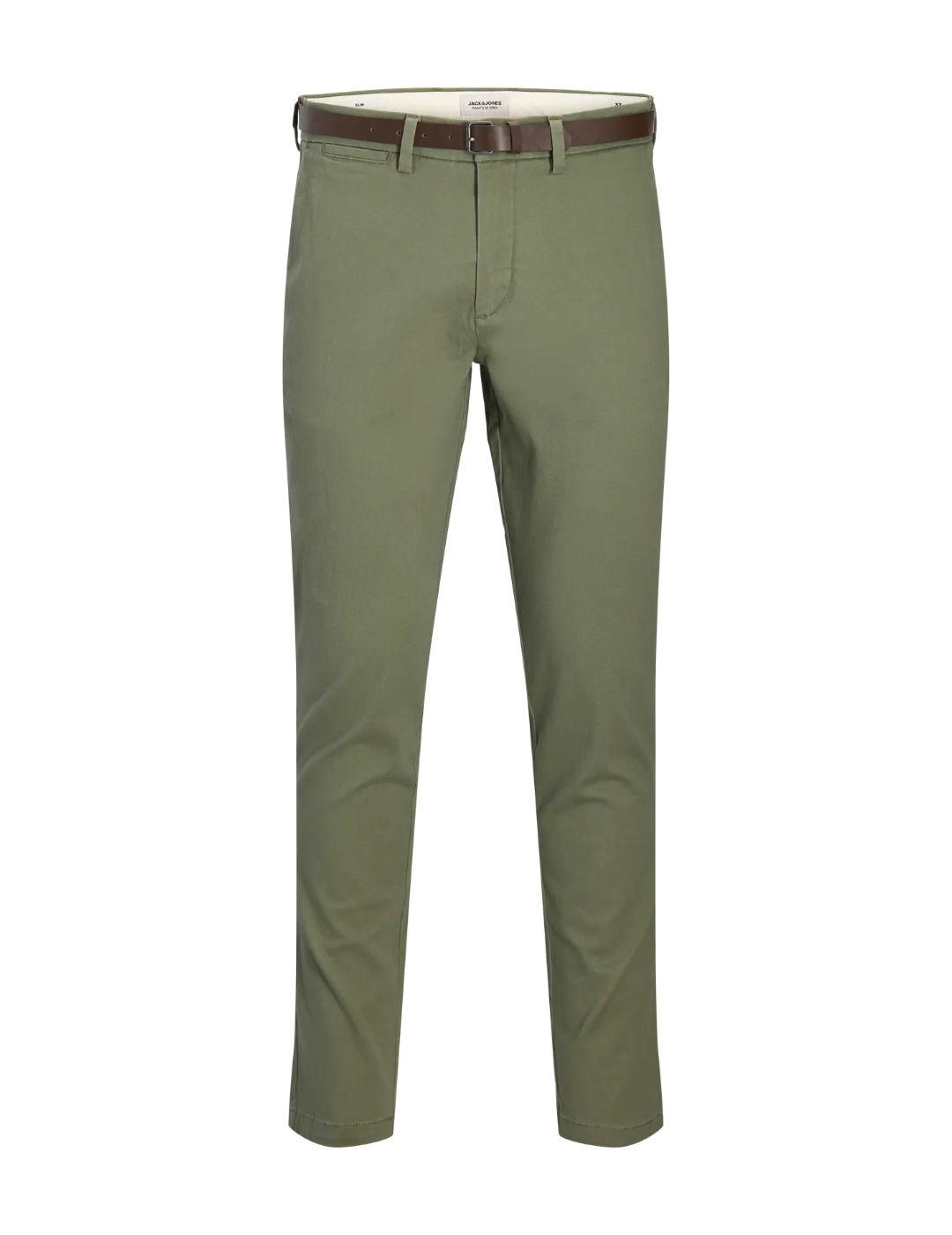 Chino Jack&Jones Marco verde cinturón corte slim de hombre