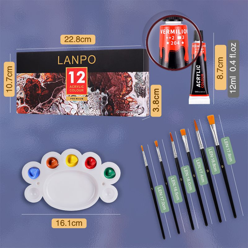 Pintura acrílica en set de 12, 24 o 36 colores (12ml) – Kit para pintura manual, DIY, resistente al agua – Presentación en caja