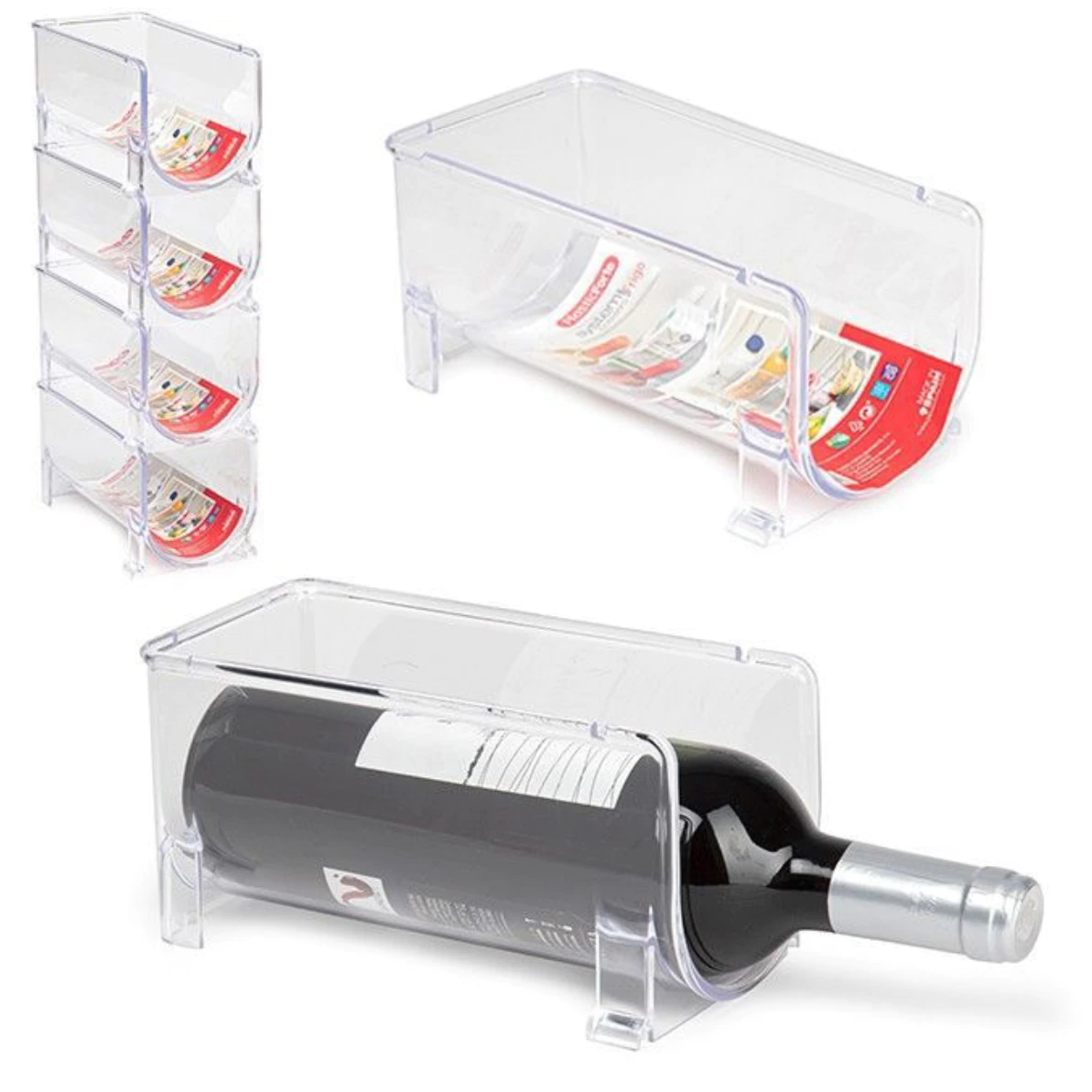 Organizador de Botellas 10x10x20cm, Botellero Apilable Transparente, Botellero Vino Nevera, Botellero Encimera, Almacenamiento Botellas, Porta Botellas Apilable
