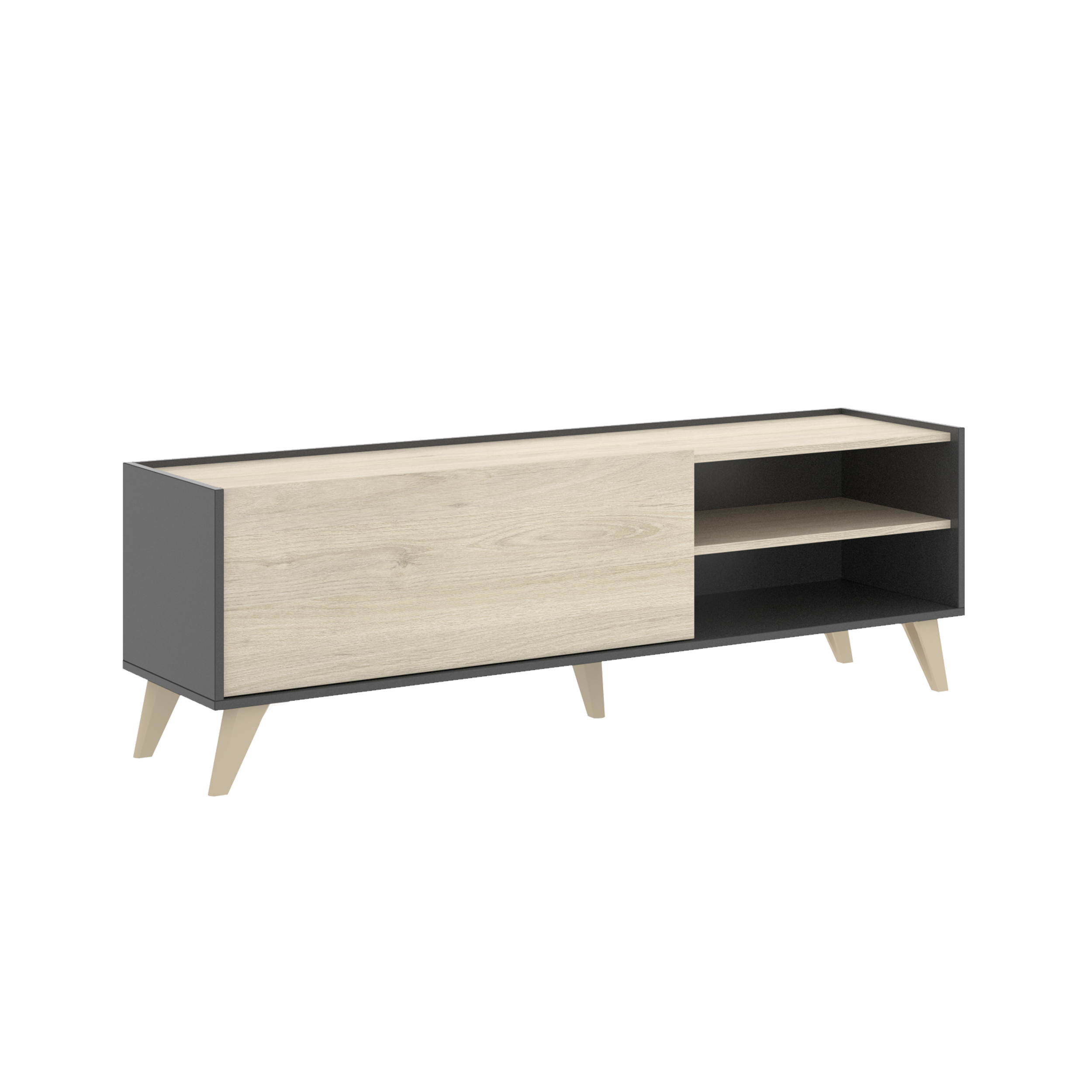 Mueble TV Dekit NESS Estilo Nórdico 47x155x43 Grafito/Natural - Espacio de Almacenamiento - Soporte Hasta 50 Kg