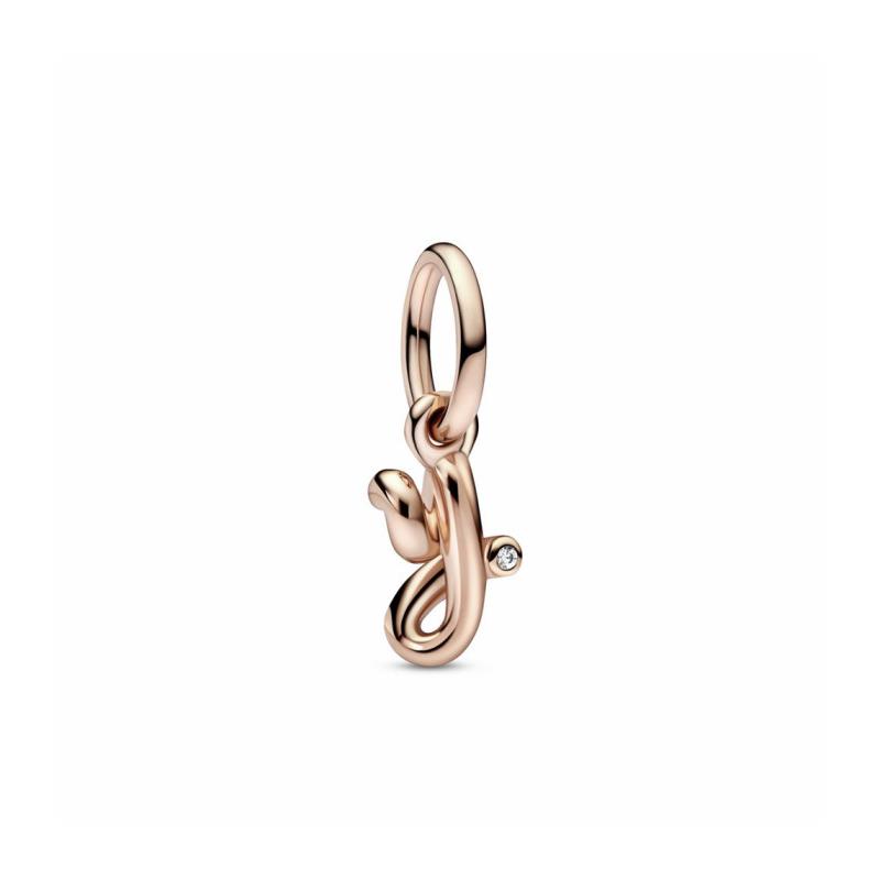 Charm Colgante Letra Minúscula y del Alfabeto - Oro Rosa 14k - Escrito a Mano - Circonita Cúbica
