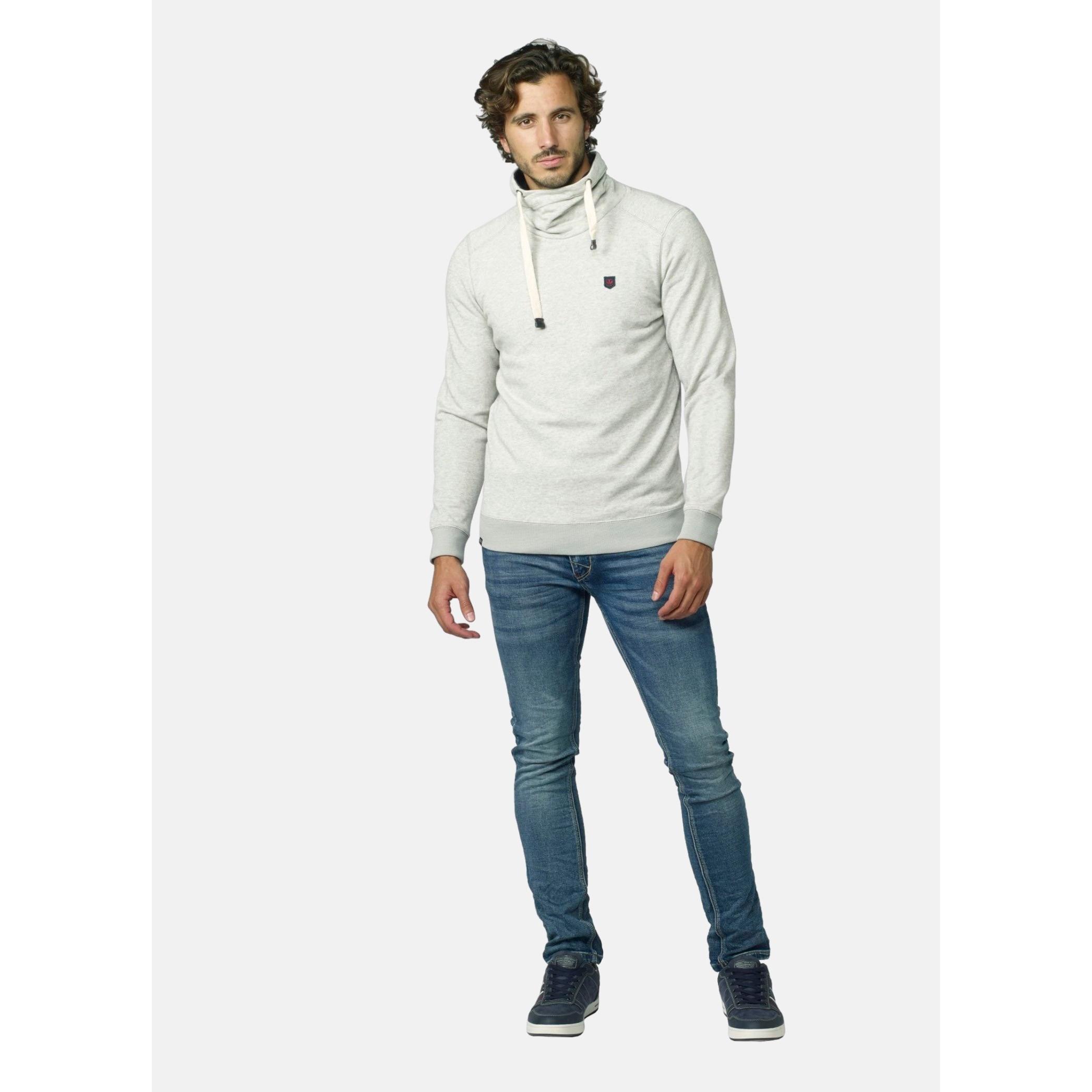 Koroshi - Sudadera hombre cuello cruzado con cordones ajustables de felpa 60% algodón y 40% poliéster, estilo urbano casual gris rojo navy