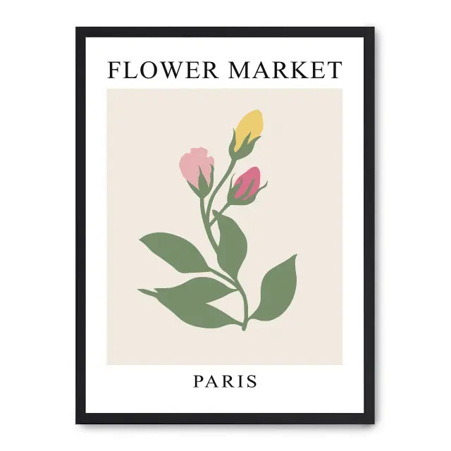 Cuadro flower market viii 30x40cm, Póster impreso en papel de primera calidad de 180gr, montado sobre marco de madera MDF acabado en negro., Arte - Pinturas