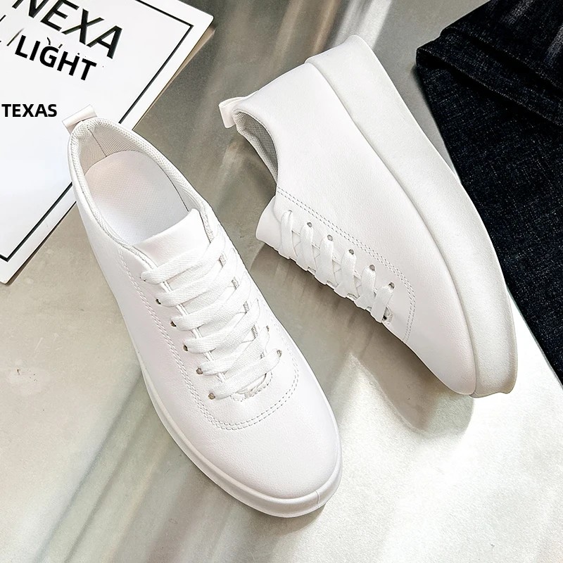 TK Zapatos Casuales Para Hombre De Cuero Negro Y Blanco Con Suela Gruesa Y Plataforma Ligeros Y Transpirables Para Trabajo Y Deporte