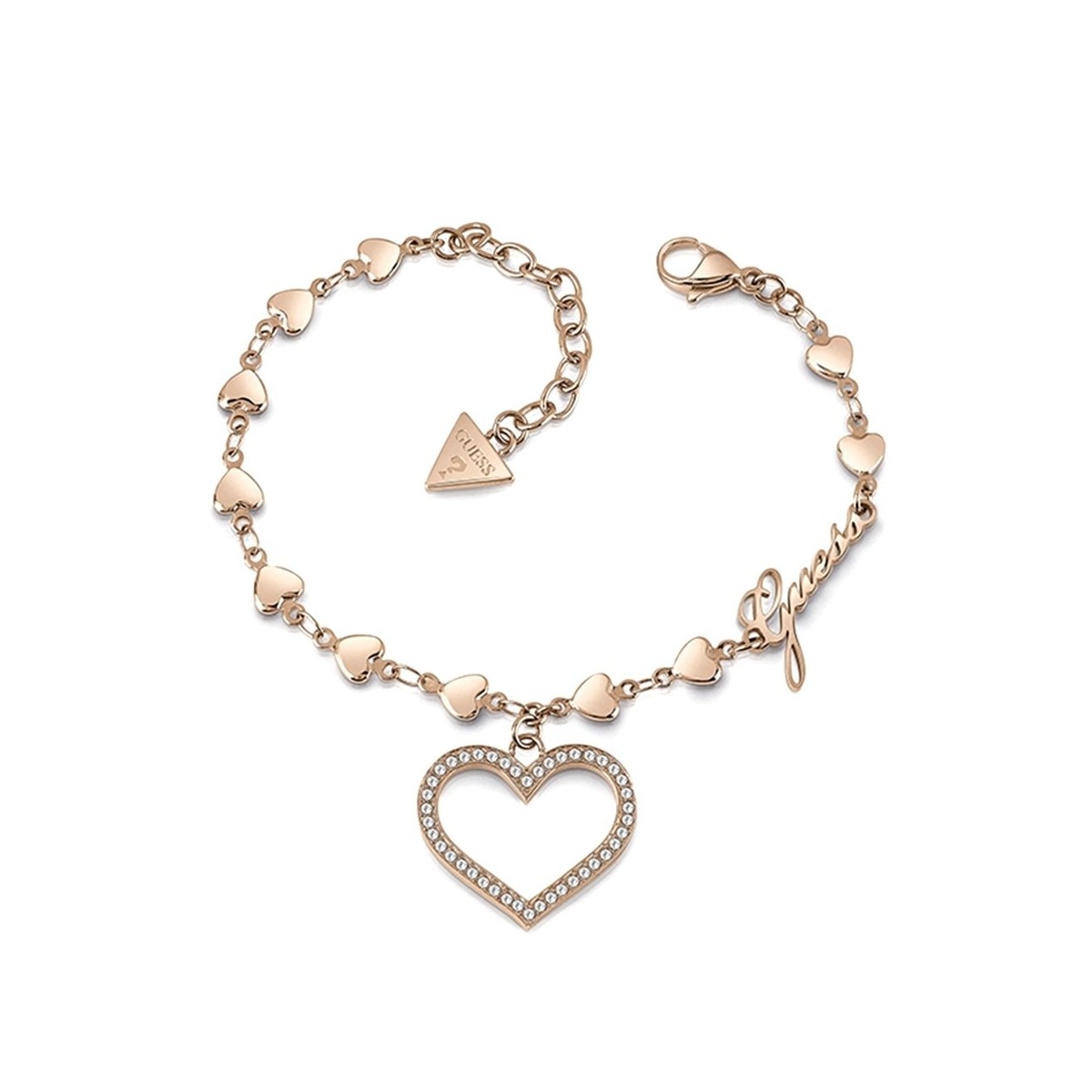 Pulsera Guess mujer Shine On Me UBB28002-S acero inoxidable rosado corazones combinados