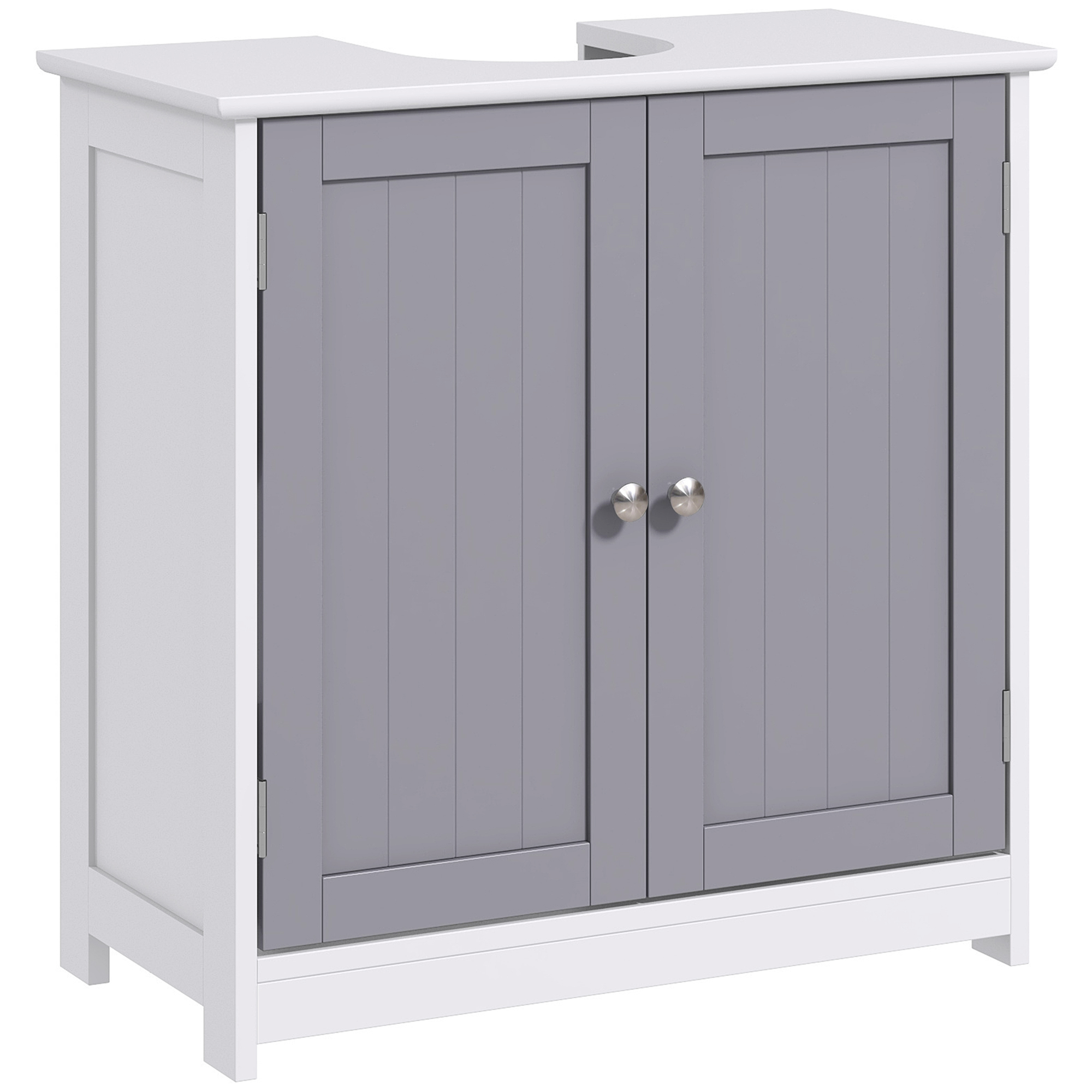 kleankin Mueble de baño bajo lavabo - mueble de baño - armario de 2 puertas con estante - dim. 60L x 30W x 60H cm - Madera Gris Blanco