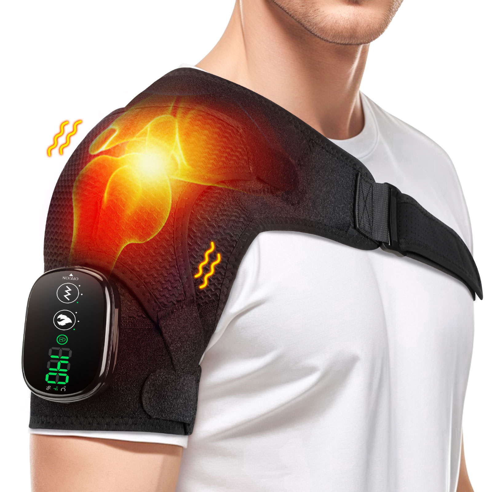 TK Cinturón De Masaje Calefactor Eléctrico Ajustable Para Hombro Y Espalda Con LED Compresión Calor Soporte De Hombro Manta De Calefacción Para Relaxación De Brazos