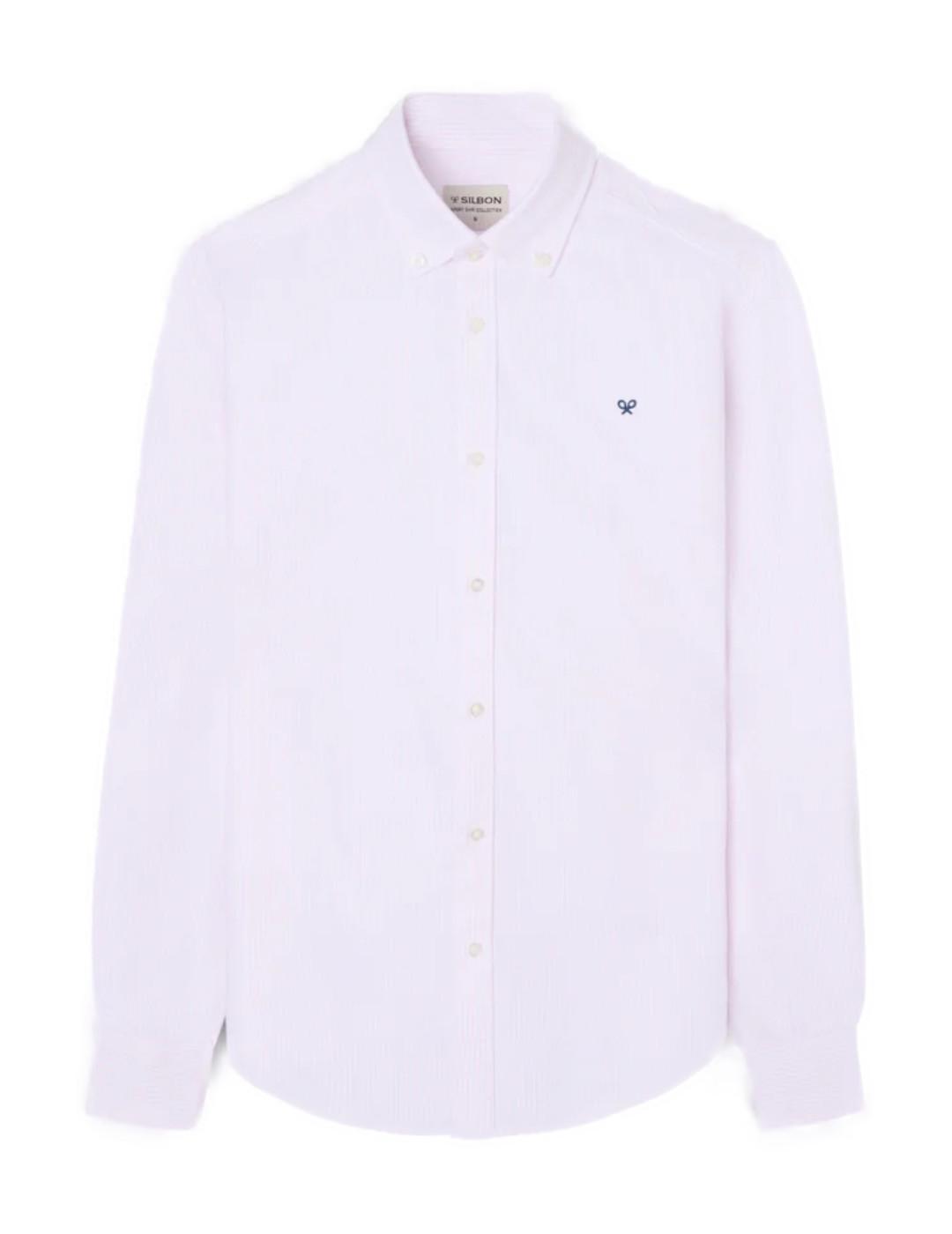 Camisa Silbon Oxford rayas blancas y rosas de hombre