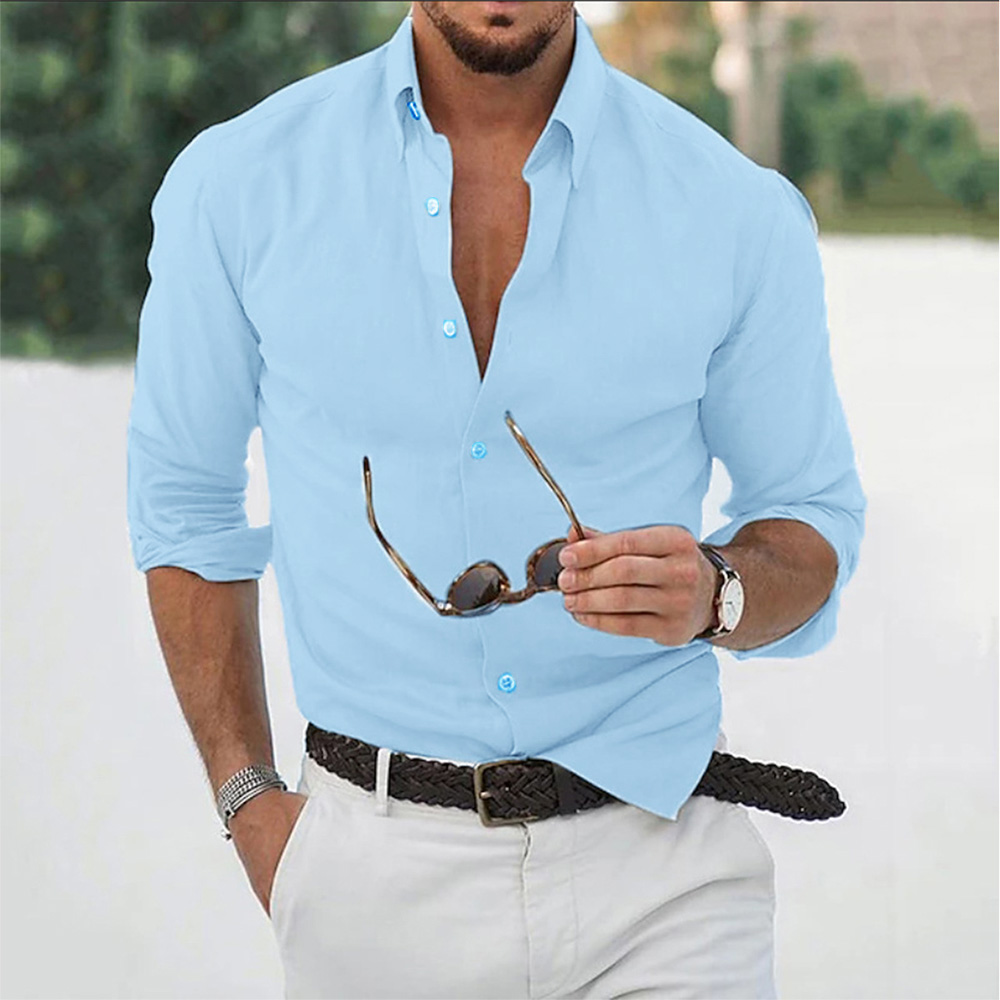 TK Camisas De Algodón Y Lino Para Hombres Tops Casuales De Color Sólido Manga Larga Abierta Streetwear Para Otoño Ropa Casual