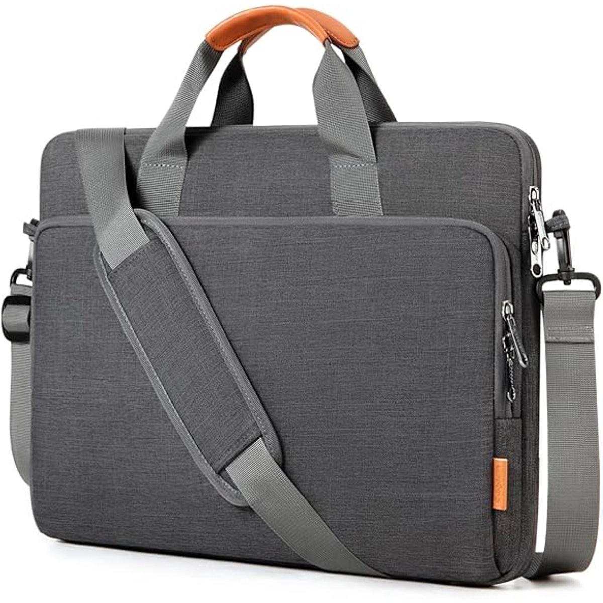 Zakelijke schoudertas, draagbare laptoptas, schok- en valbestendig, met luchtkussenvoering, schouderriem en aparte vakken, grijs, 14 inch.