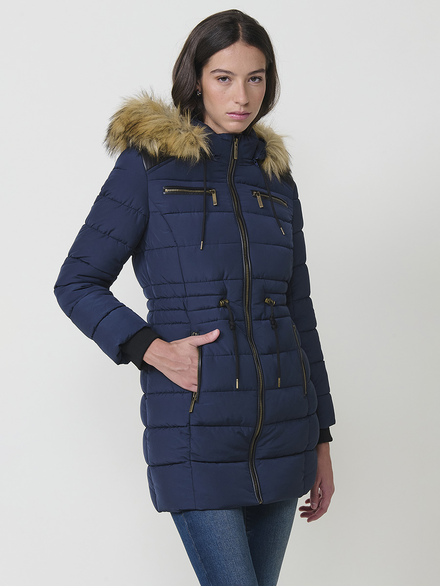 Koroshi - Parka larga de invierno mujer con acolchado plumífero, capucha de pelo sintético y cierre de cremallera – Koroshi 2522JA77