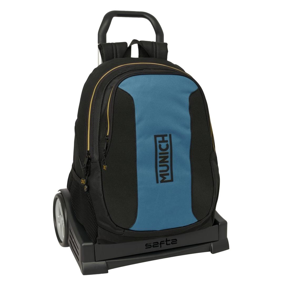 SAFTA | Mochila Grande con Ruedas Munich Compact Evolution Extraíble Carro Incluido 2 Compartimentos, Alto Abierto, Ergonómicas y Acolchadas, Portabotellas, Cremallera Doble, Carro Resistente