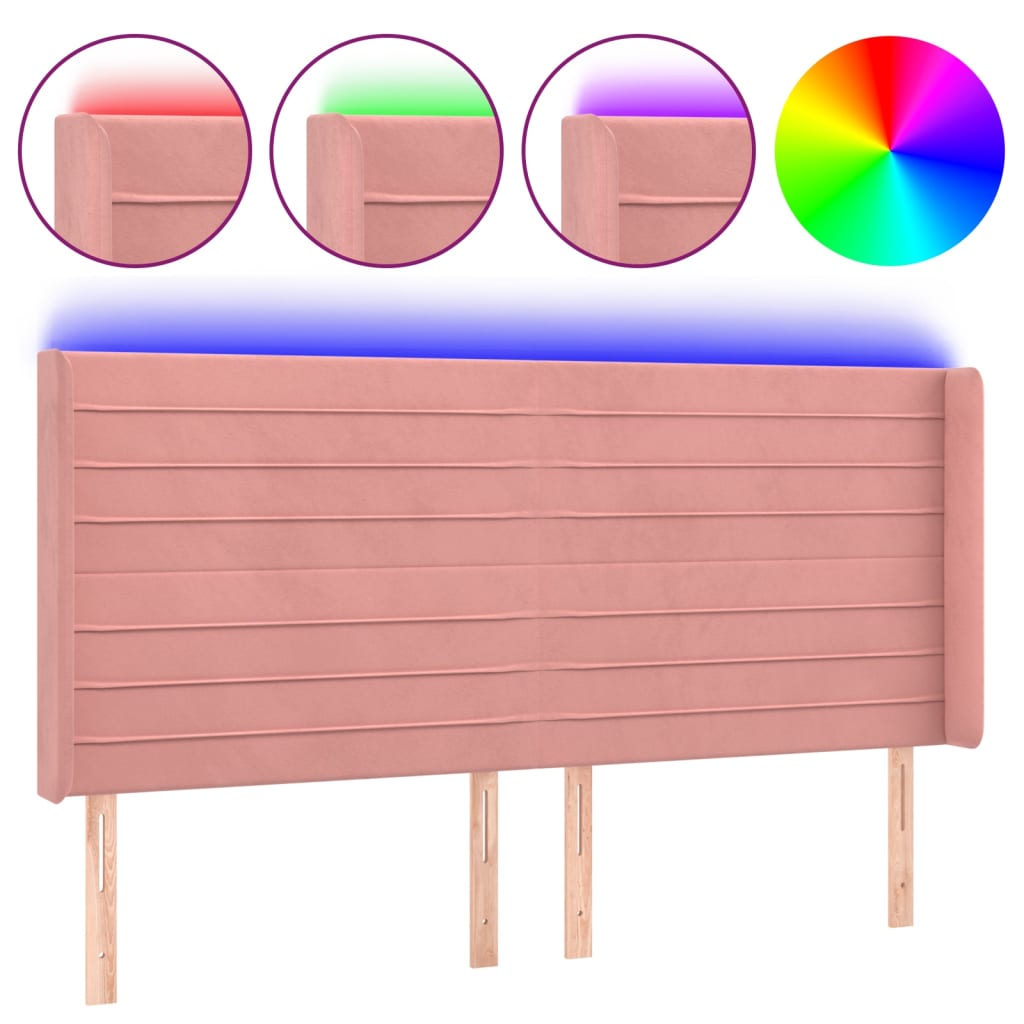 vidaXL Cabecero con LED de terciopelo rosa 203x16x118/128 cm