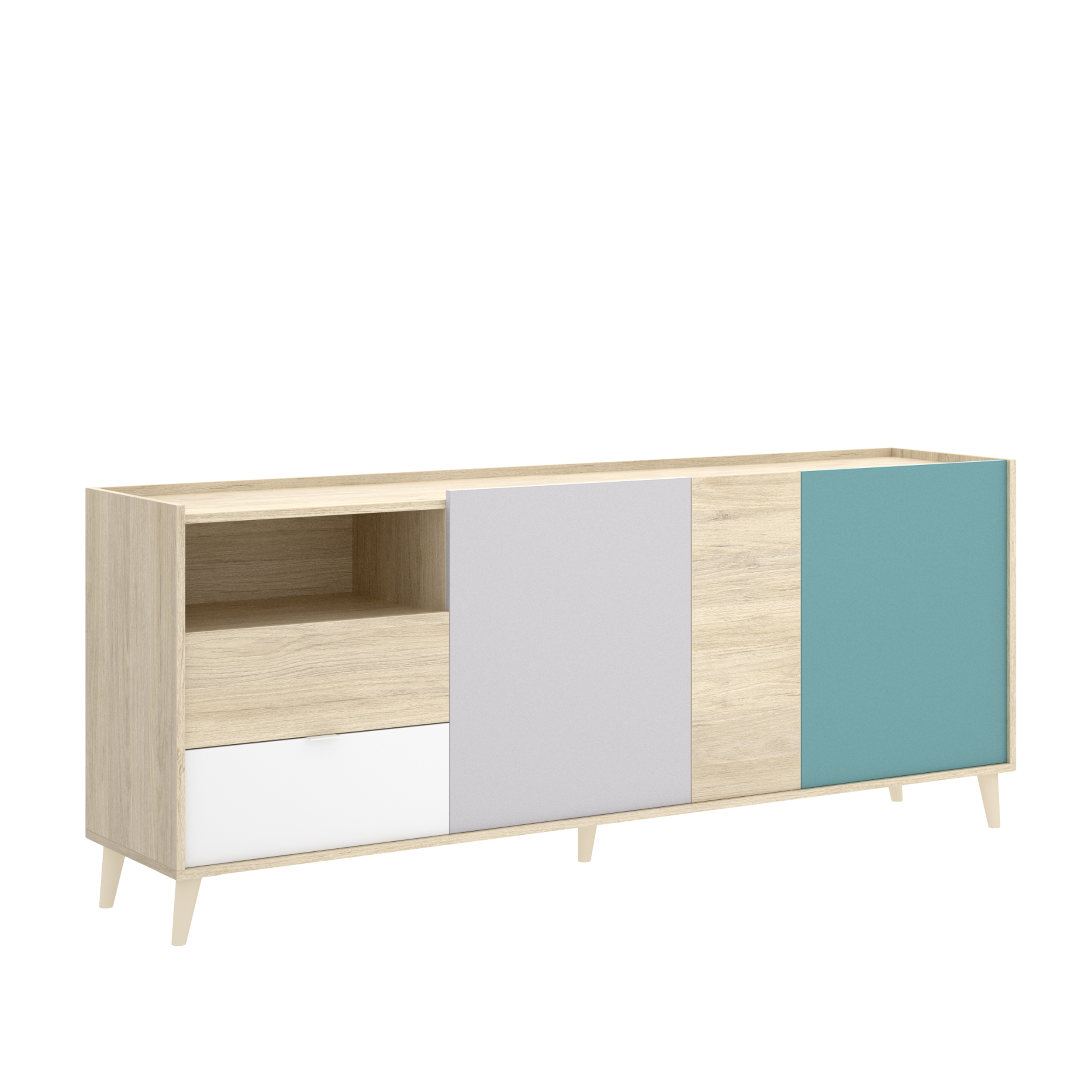 Aparador Dekit NOVA 3 Puertas y 2 Cajones 75x180x43 Blanco/Gris/Natural/Esmeralda