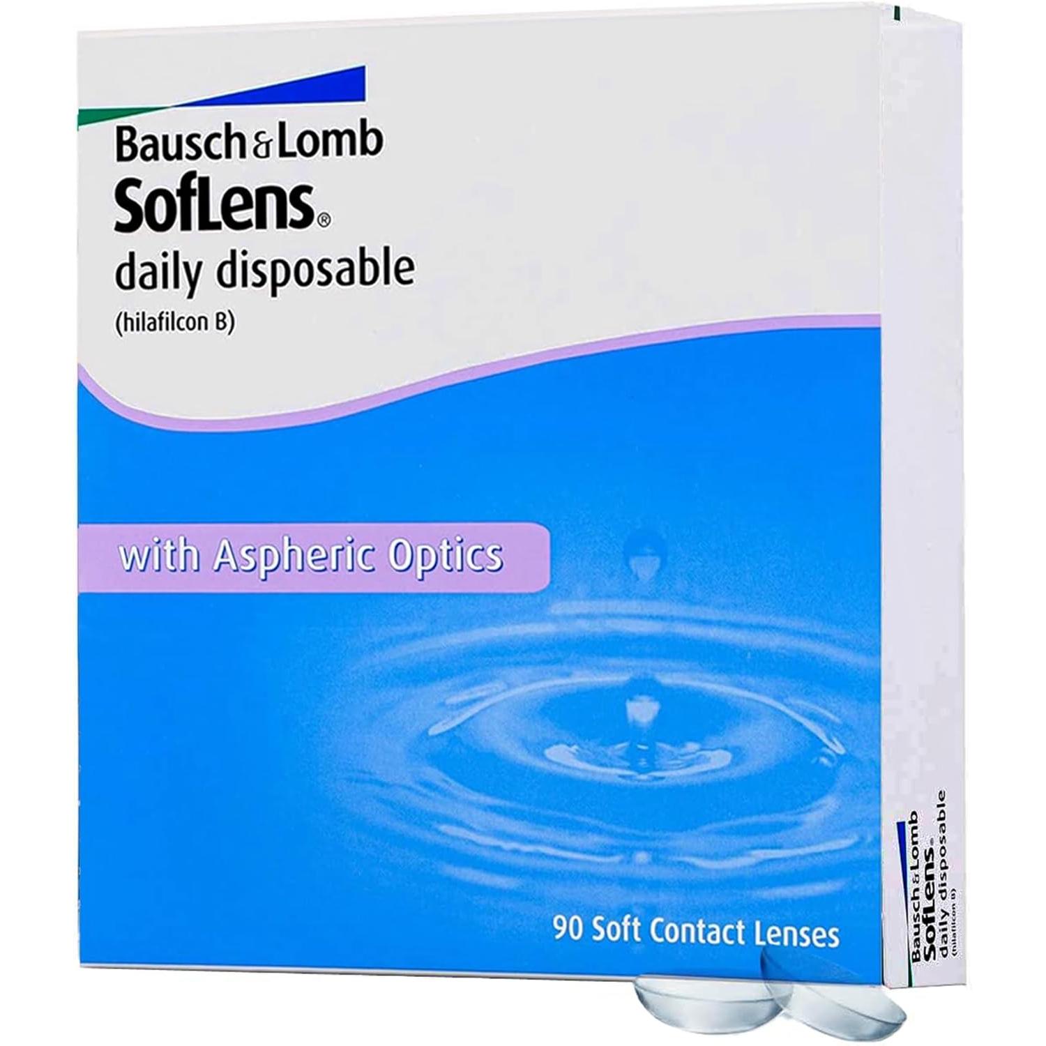SofLens Daily Disposable BAUSCH + LOMB lentillas diarias esféricas Desechables – 90 Unidades | Lentes de contacto |8.6 BC | 14.20 DIA | Hidratación Prolongada | 59% Agua | Hilafilcon B | Confort y Visibilidad Clara