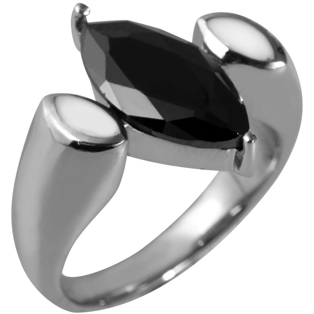 Just® Anillo Lako Prateado com Pedra Preta em Aço Inoxidável - 52