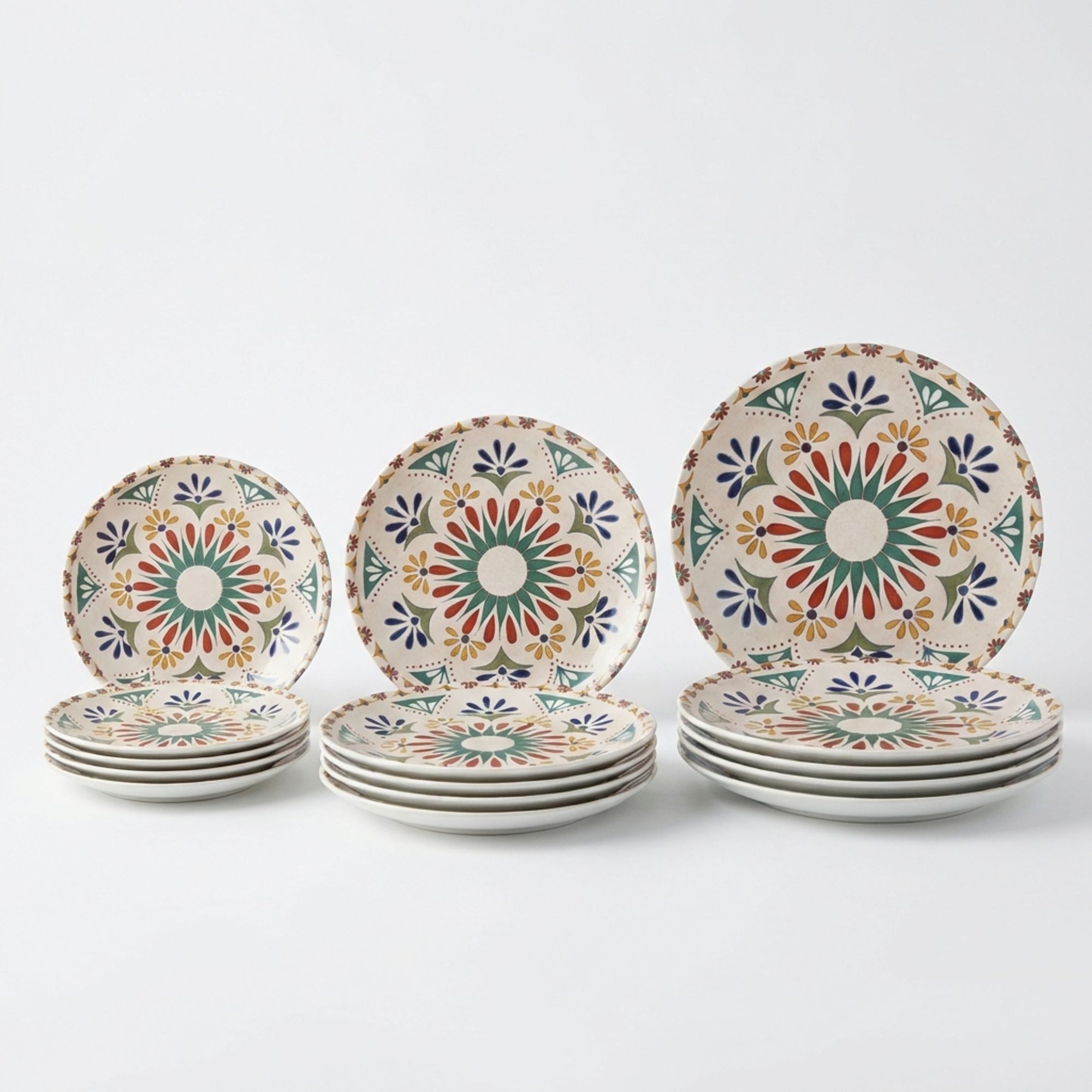 SANTA CLARA | Vajilla Completa 12 Piezas de Cerámica Stoneware para 4 Personas, Forma Coupe Redonda, Diseño Decorado Actual, Apta para Microondas y Lavavajillas, Uso Diario en Hogar y Cocina