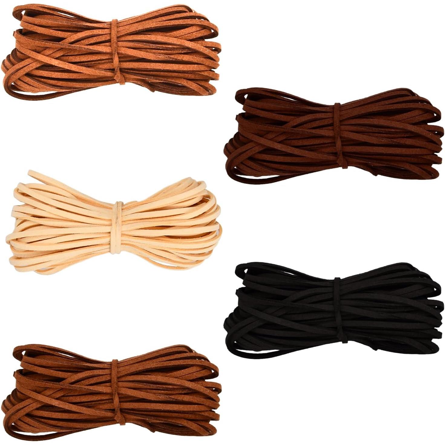 5 Piezas Cordón de Cuero de Gamuza, Cuerda Cuero Cordón Plana 2.6mm x 10m, Cordón de Antelina para Pulseras, Manualidades, Colgante, Collares DIY (5 Colores)