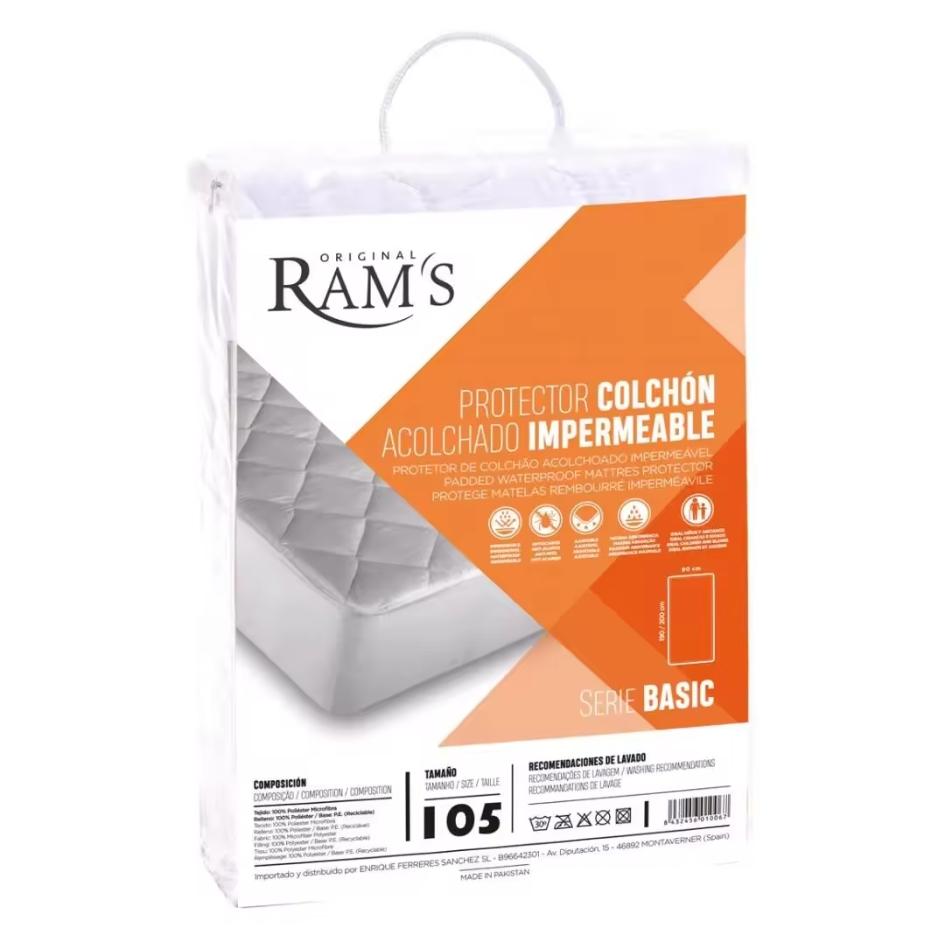 Ram'S STARTELECTRIC Protector de Colchón Acolchado Impermeable Transpirable Básico Blanco