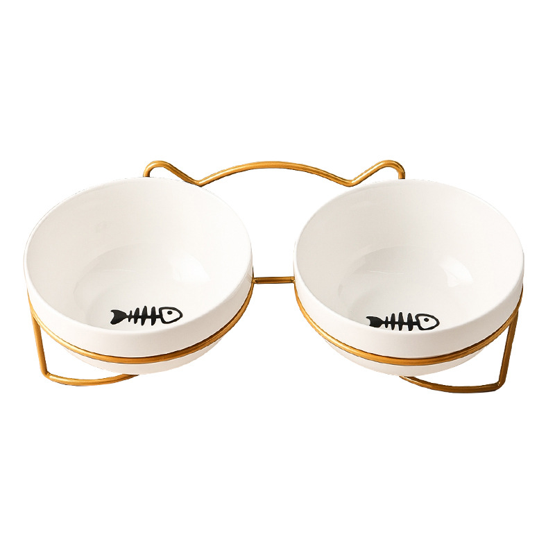 TK Tazón De Cerámica Para Gatos Y Perros 500ML Con Soporte Elevado Alimentos Y Agua Dispensador Accesorios Para Gatos Tazón Doble De Forma Redonda