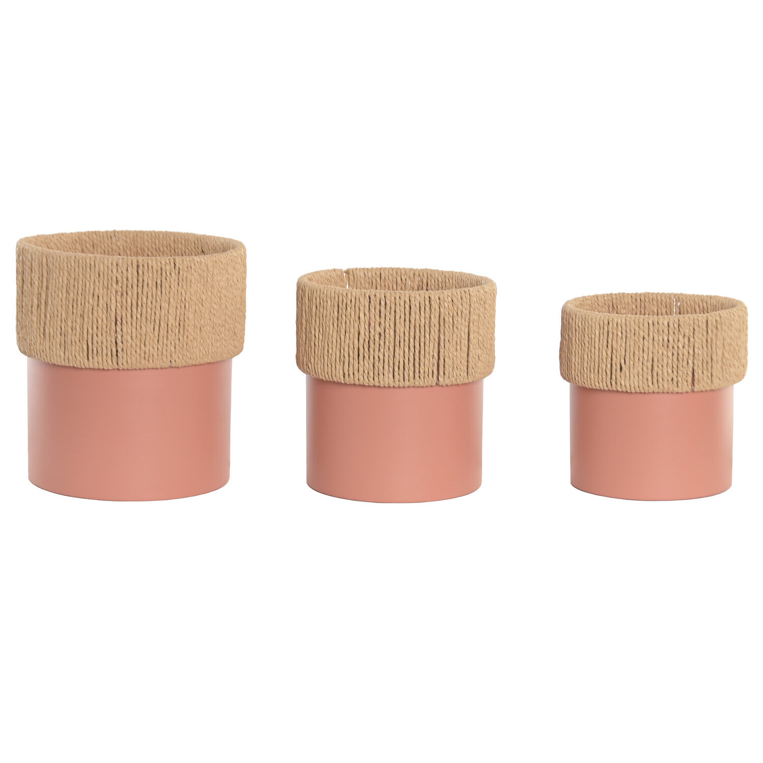 Set de 3 maceteros, de hierro fibra, en color rosa palo natural, medidas 25x25x27 cm Fijalo