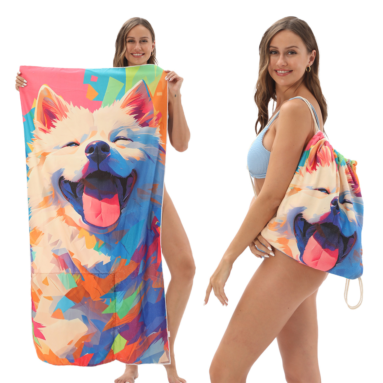 Toalla de playa, bolsa de playa 2 en 1, multicolor, 80 x 160 cm. Perfecta para el gimnasio, la playa, la piscina y viajes, con una sensación muy cómoda.