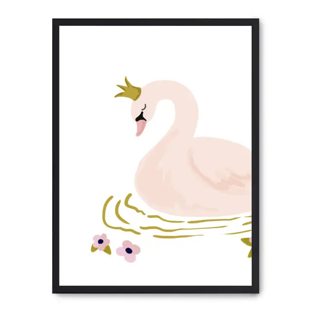 Lámina con marco negro SWAN 21x30 cm, Póster impreso en papel de primera calidad de 180gr, montado sobre marco de madera MDF acabado en negro., Infantil - Bebé
