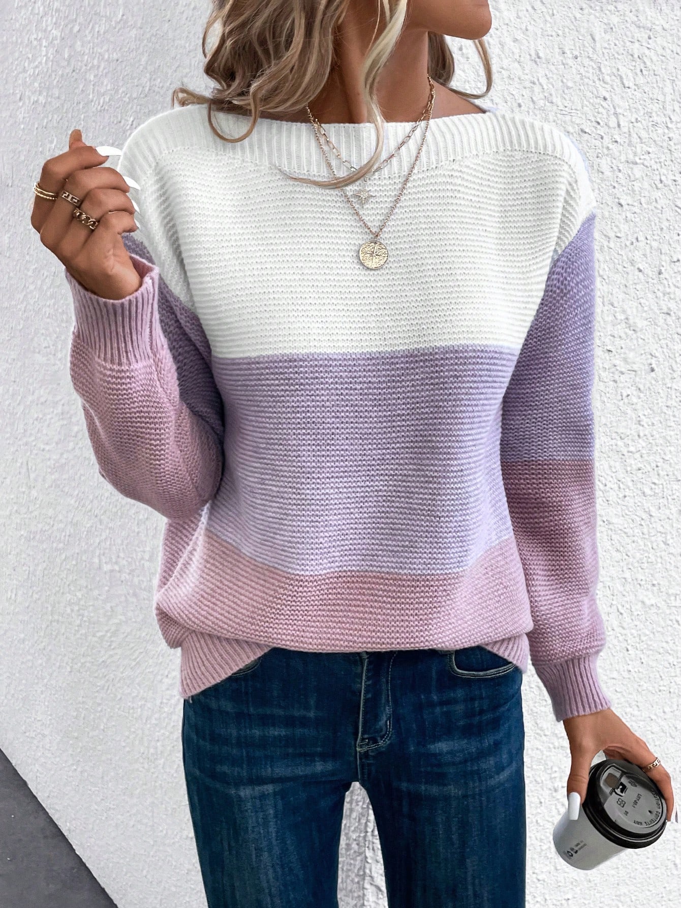 TK Suéter De Punto Elegant Para Mujer Tres Colores Patchwork