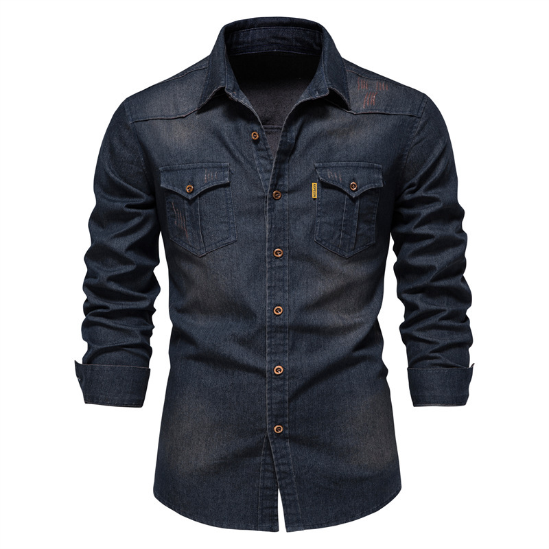 TK Camisa vaquera sin hierro para hombre, camisa informal de manga larga de color sólido sin hierro, nuevo estilo a la moda, 2024