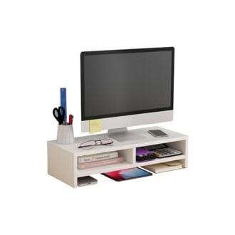 CA Soporte de madera para monitor, elevador de monitor, organizador de escritorio, estante multifuncional para monitor con compartimento de almacenamiento, doble capa, blanco