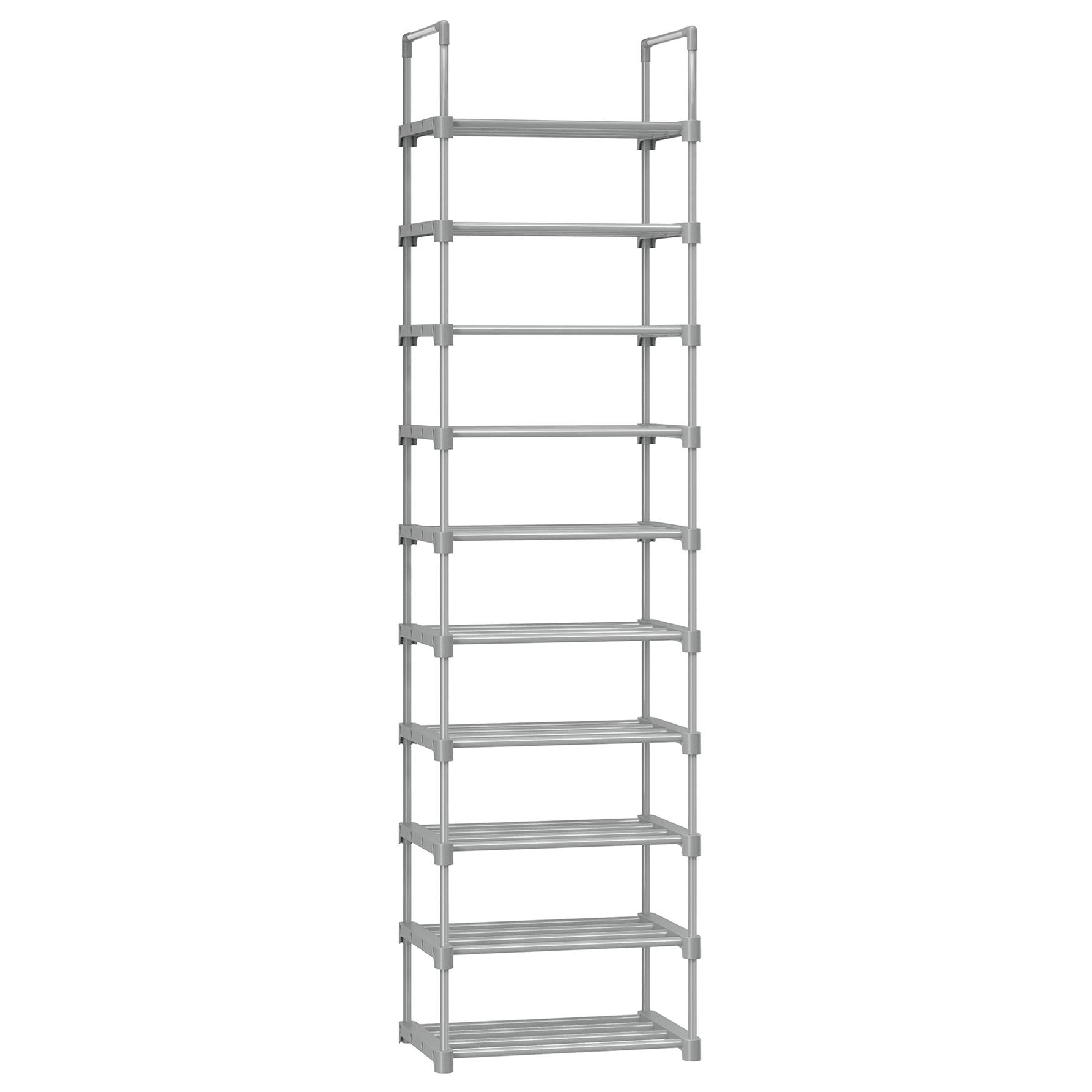 SONGMICS Estante zapatero, Estante para Zapatos de 10 niveles, Diseño bricolaje, Ahorro de espacio, para cocina dormitorio sala de estar, 45 x 30 x 174 cm, Gris/Negro