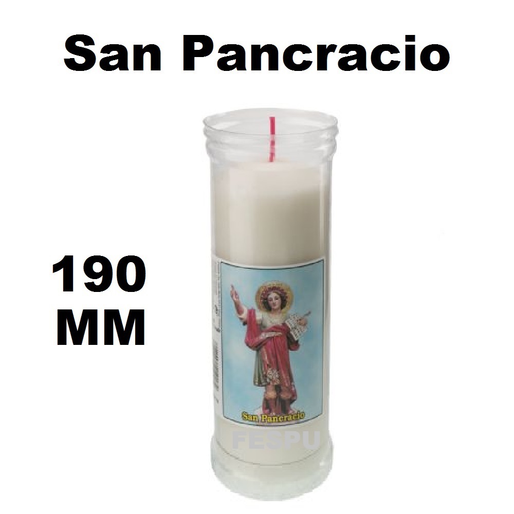 Velón SAN PANCRACIO TRANSPARENTE BLANCO,190mmX55mm,VELA lumar SAN PANCRACIO TRANSPARENTE BLANCO,fespu