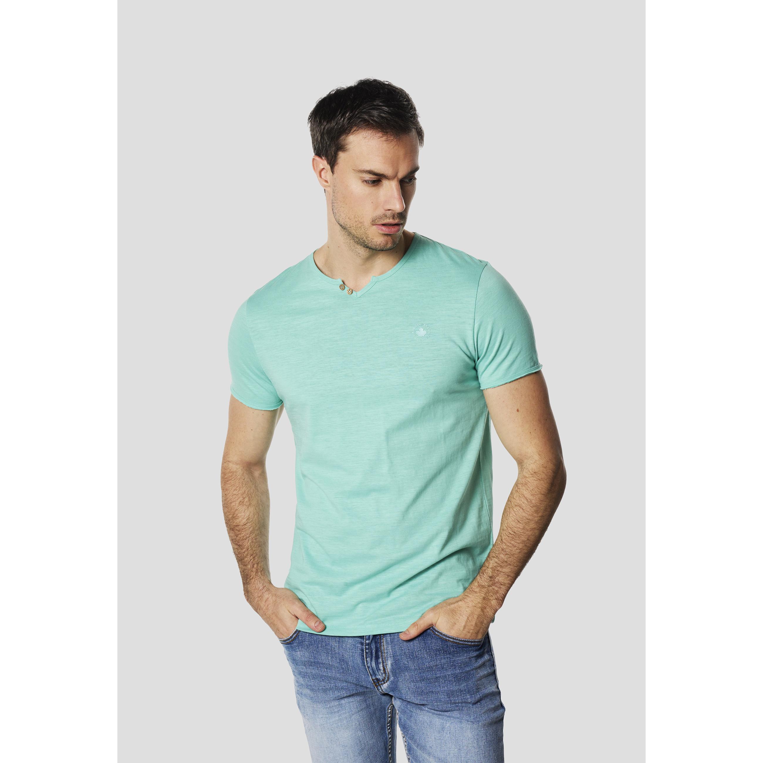 Koroshi - Camiseta hombre manga corta henley de 100% algodón con cuello abertura y botones, corte regular fit para look casual impecable