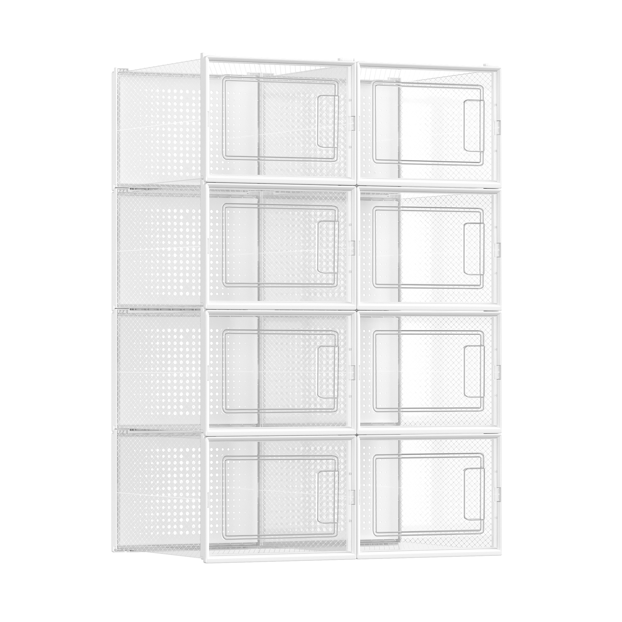 SONGMICS Cajas de Zapatos Plástico, Juego de 8/12/18 Organizadores de Almacenamiento, Caja Zapatero Plástico Plegable y Apilable para Zapatillas hasta talla 46, Transparente y Blanco