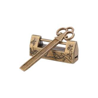 CA Mini candado vintage chino con llave de flor tradicional china, estilo chino para muebles vintage (bronce)