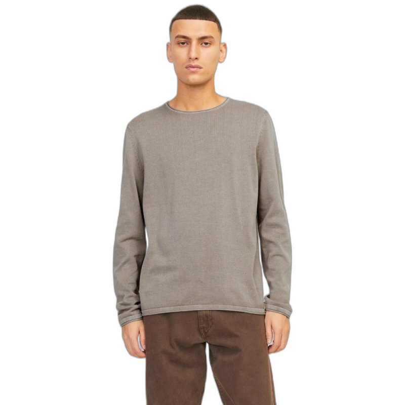 Jersey Hombre Gris Topo Jack&Jones | Punto Plano 100% Algodón | Cuello Redondo Manga Larga
