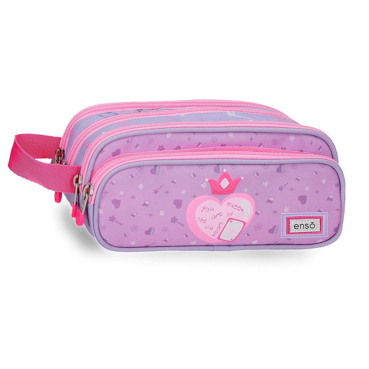 Estuche cinco compartimentos Enso Queen of hearts lila