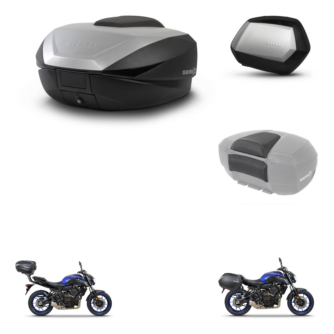 Maletas Laterales + Baul Trasero + Respaldo De Pasajero + Herraje 3P + Herraje Montaje Sh59x Alu Sc Sh35 Premium KIT-262960