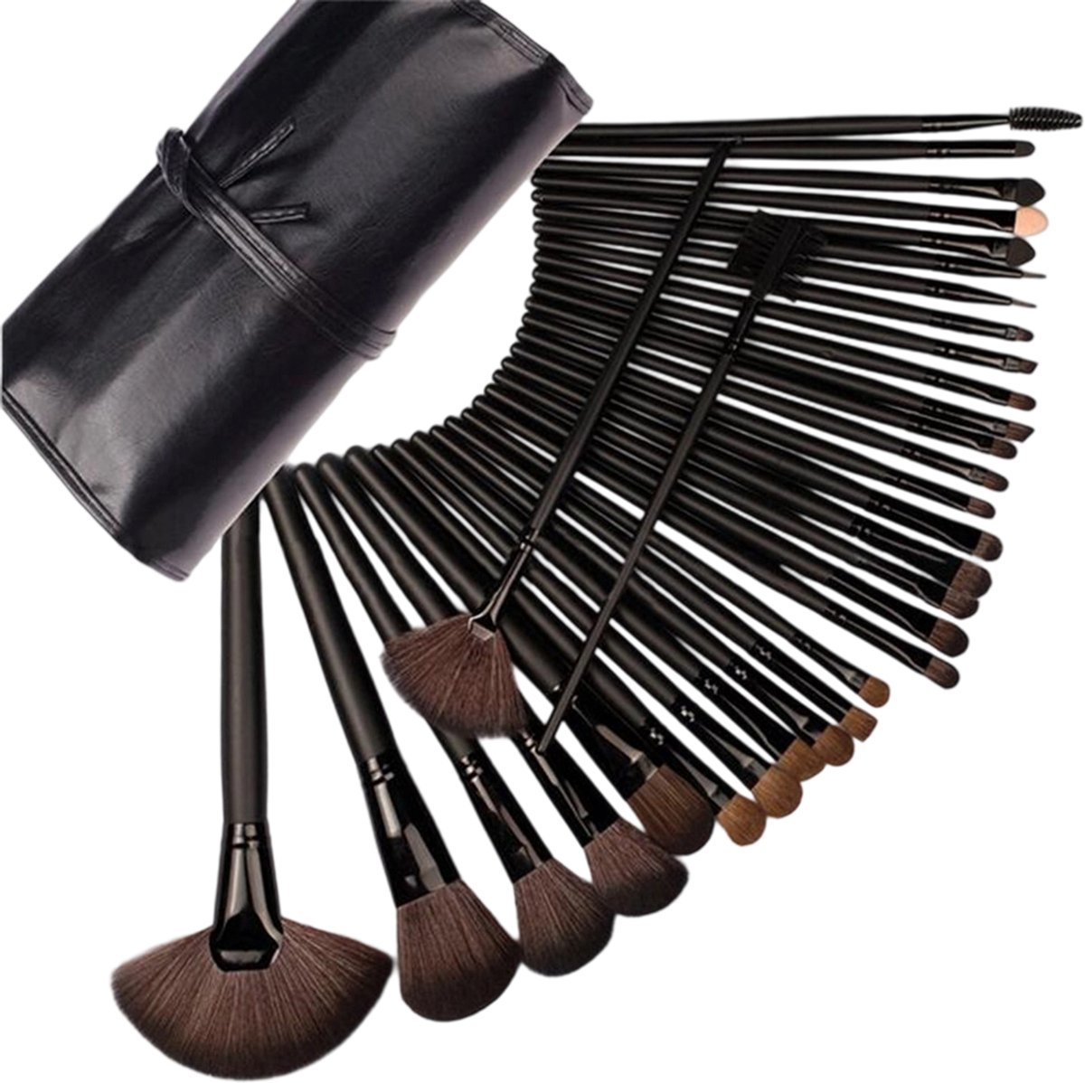Set de 32 brochas de maquillaje negras – Set de belleza completo con estuche para ojos, rostro y contorno.