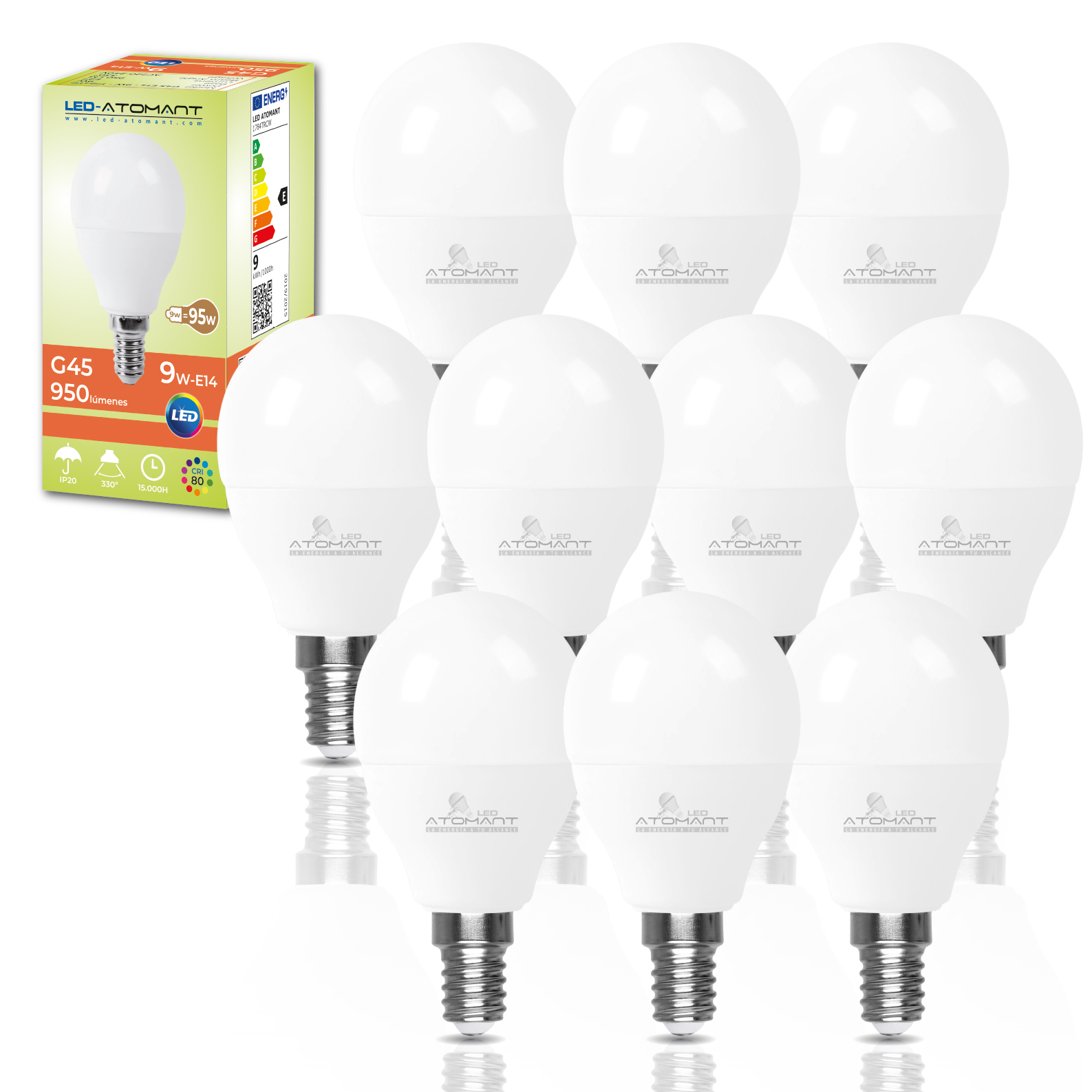 LED ATOMANT Bombilla LED E14 G45 9W, 950 Lumenes, Casquillo fino, Equivalente a 95W tradicional