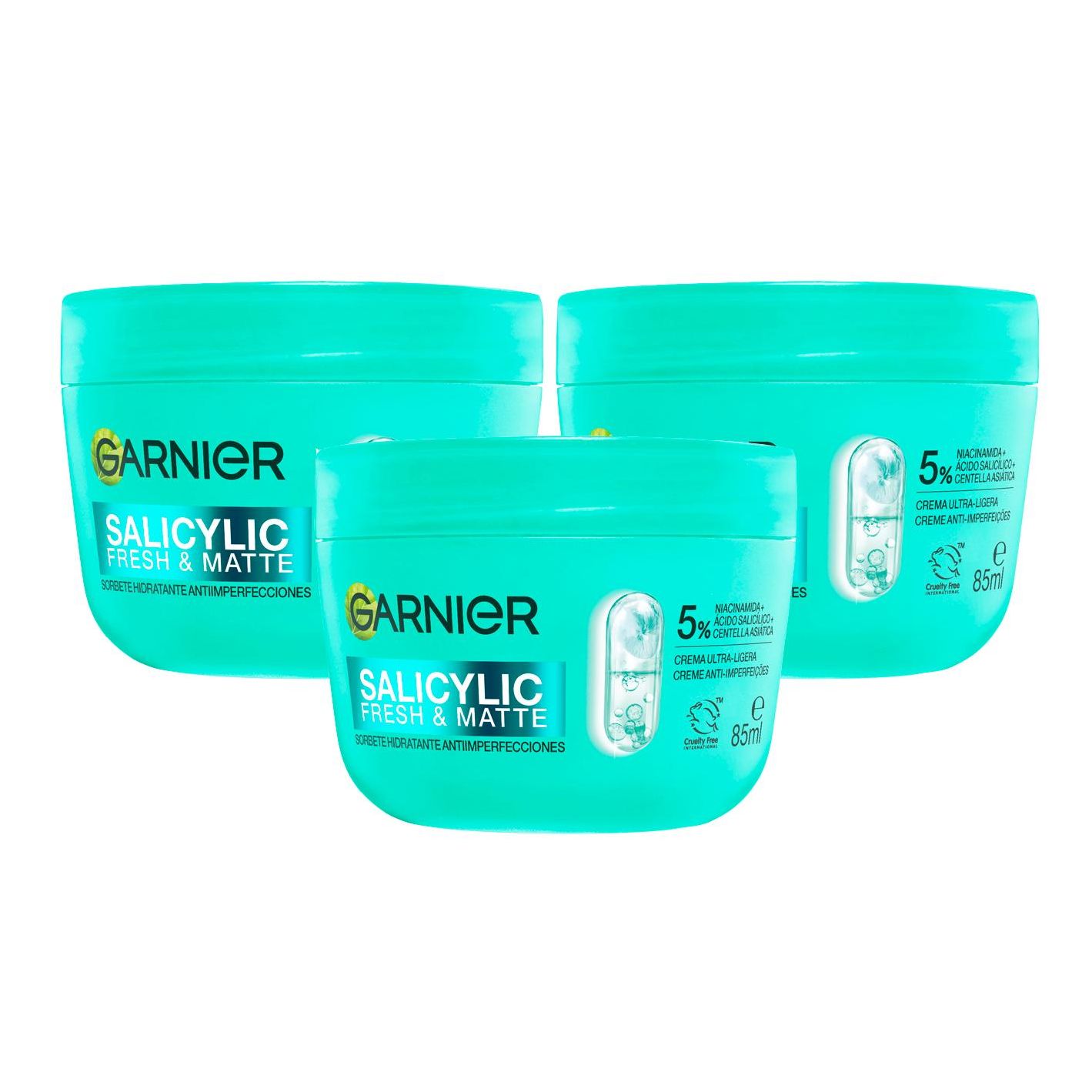 Garnier | Pure Active Salicylic Fresh & Matte Sorbete Hidratante Anti imperfecciones 3x85ml