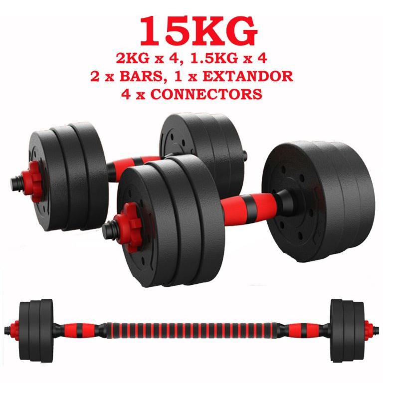 ALLINLIFE JUEGO DE MANCUERNAS AJUSTABLES 2 EN 1, CON BARRAS, MULTIFUNCIÓN, 10KG-15KG-20KG-30KG (PIEZA KETTLEBELL OPCIONAL)